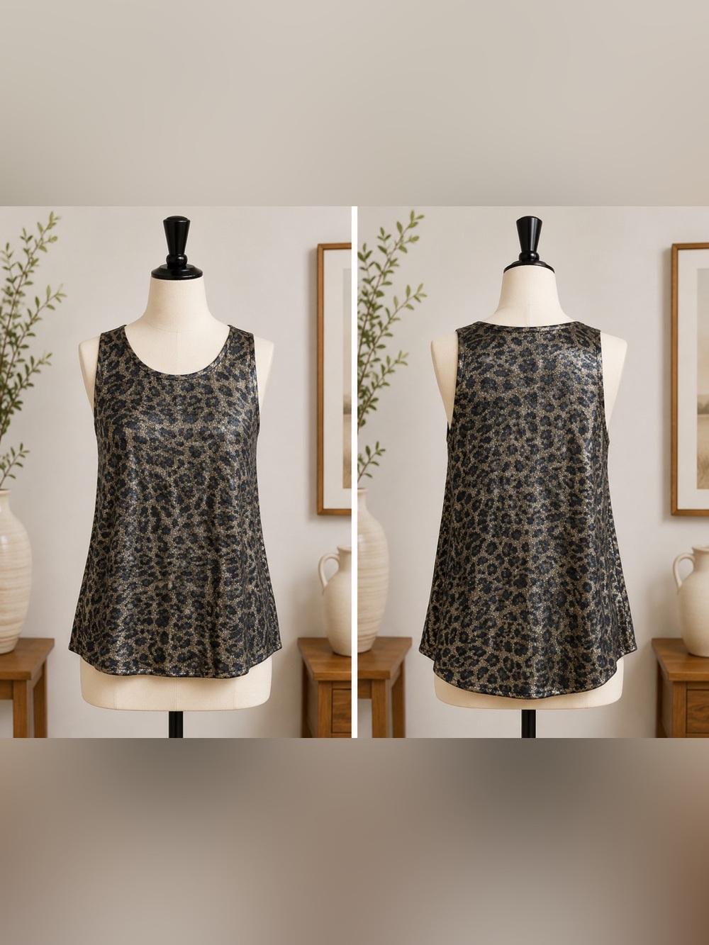 SHEIN Black & Gold Leopard Print Metallic Tank Top